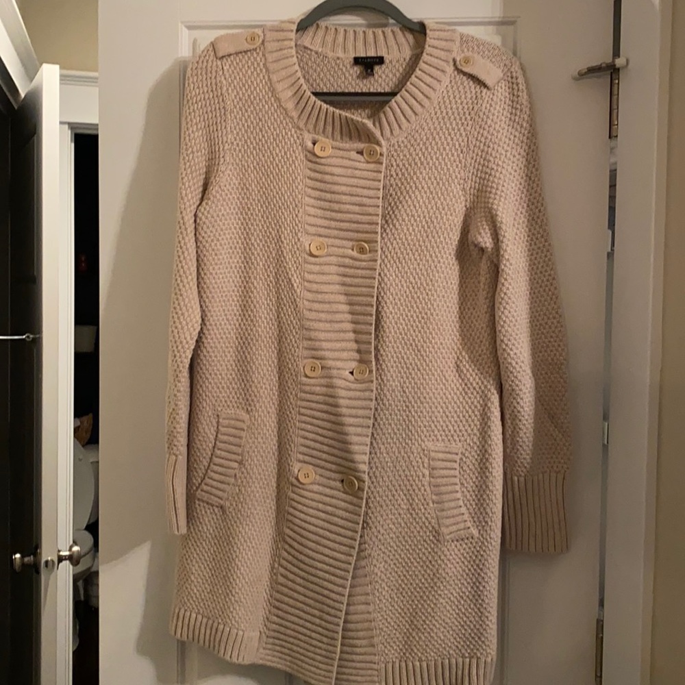 Talbots tan double breasted cardigan. Size M